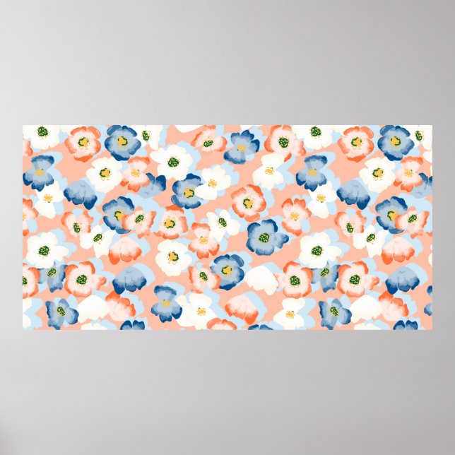 Póster Patrón sin foco con flores en un estilo acuarela (Frente)
