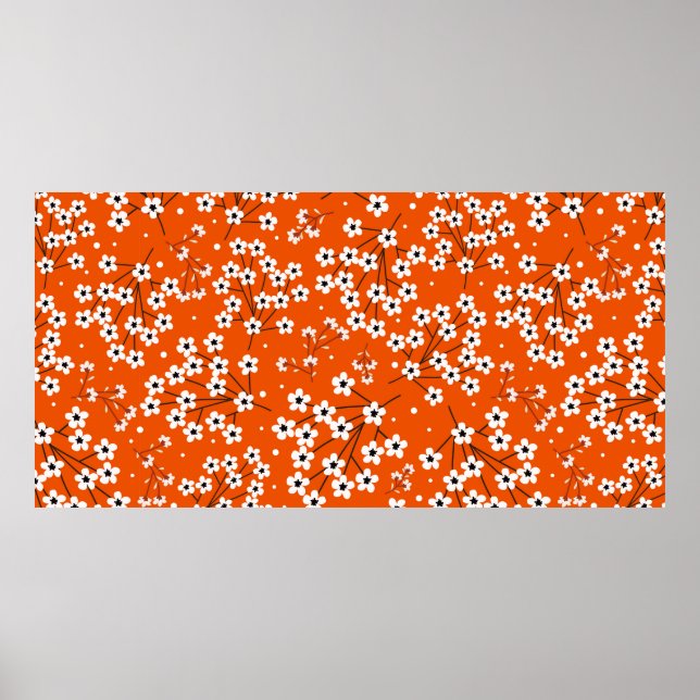 Póster Patrón sin foco con flores pequeñas blancas (Frente)