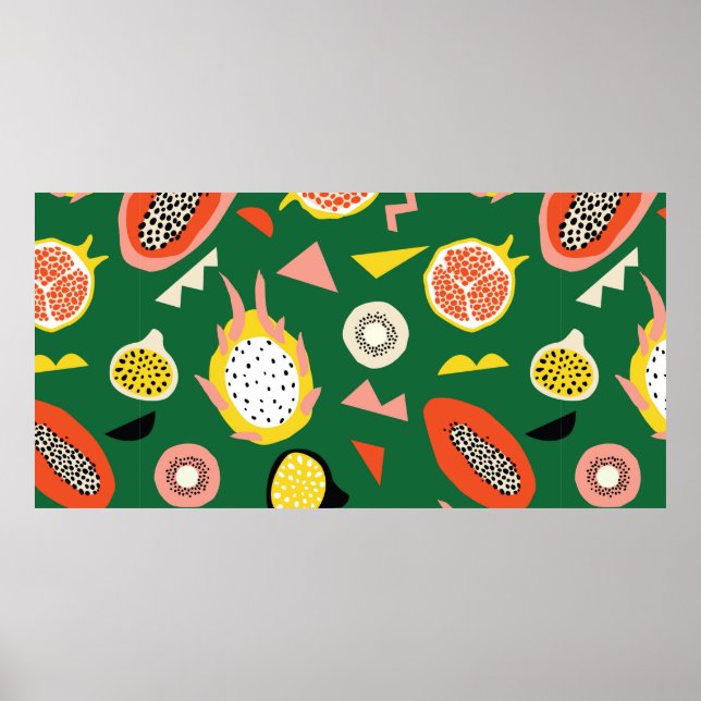 Póster Patrón sin foco con frutos tropicales (Frente)