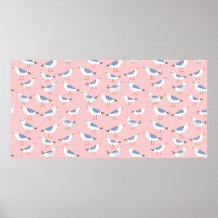 Póster Patrón sin foco con gaviotas personalizados lindas