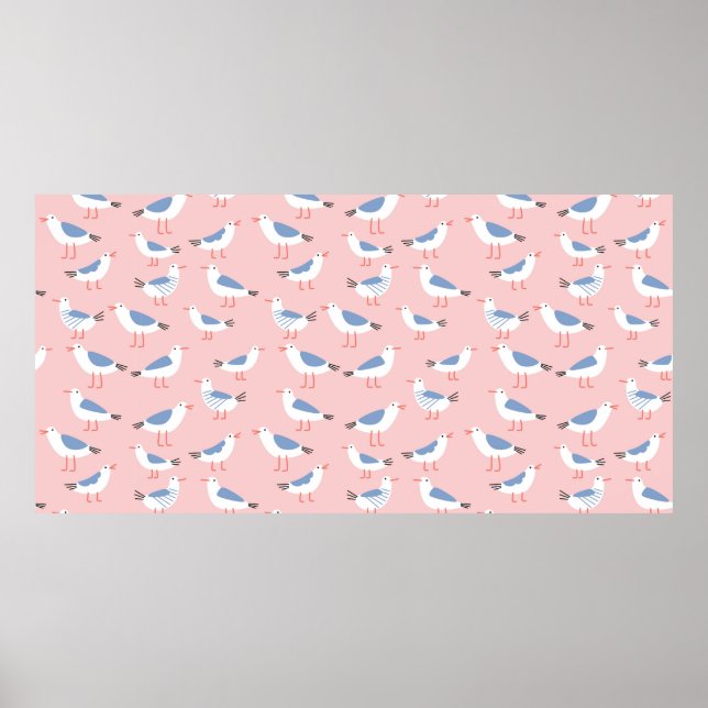 Póster Patrón sin foco con gaviotas personalizados lindas (Frente)