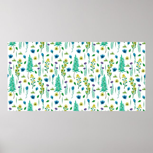 Póster Patrón sin foco con helecho y flores (Frente)