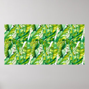 Póster Patrón sin foco con hojas de plátano tropical. Agu