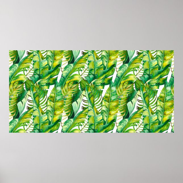 Póster Patrón sin foco con hojas de plátano tropical. Agu (Frente)