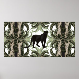 Póster Patrón sin foco con hojas y animales tropicales