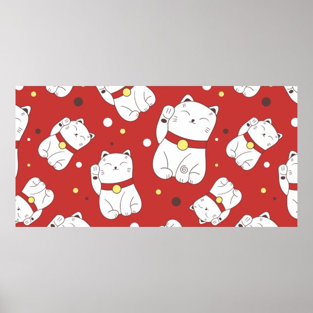 Póster Patrón sin foco con la mano del gato Maneki-Neko d (Frente)