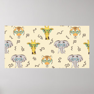Póster Patrón sin foco con lindos animales africanos: jir