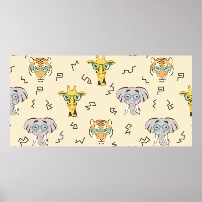 Póster Patrón sin foco con lindos animales africanos: jir (Frente)