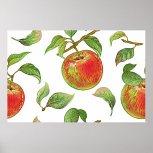 Póster Patrón sin foco con manzanas rojas. vintag realist