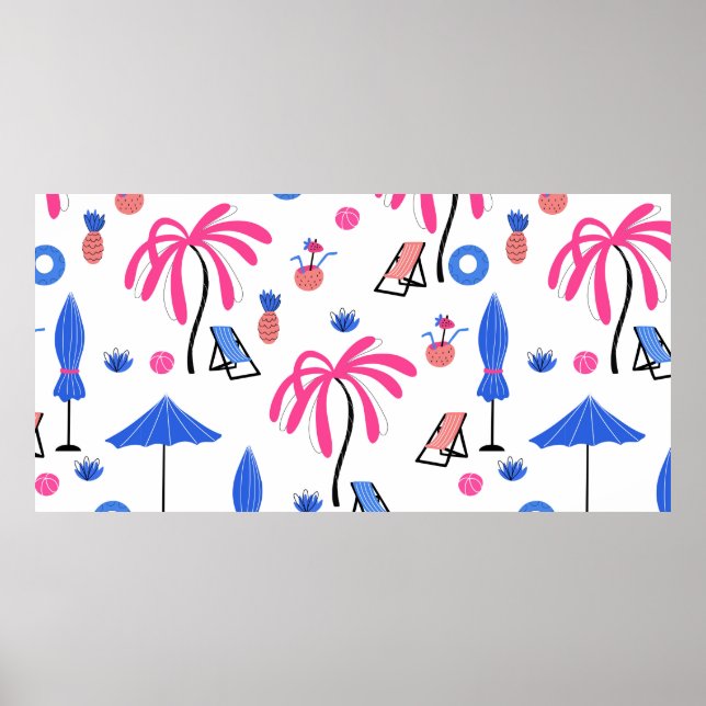 Póster Patrón sin foco con palmeras piña cocono (Frente)