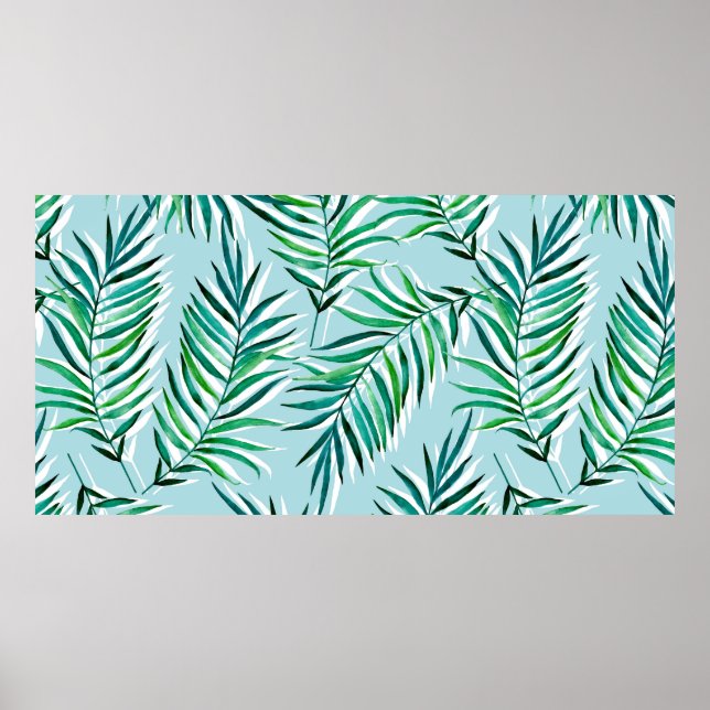 Póster Patrón sin foco con ramas de palmera. Ha de acuare (Frente)