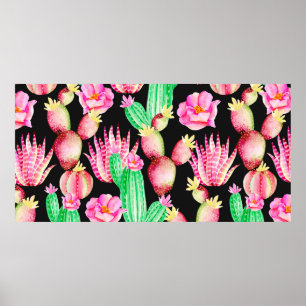 Póster Patrón sin foco con suculentos. Curso de acuarela