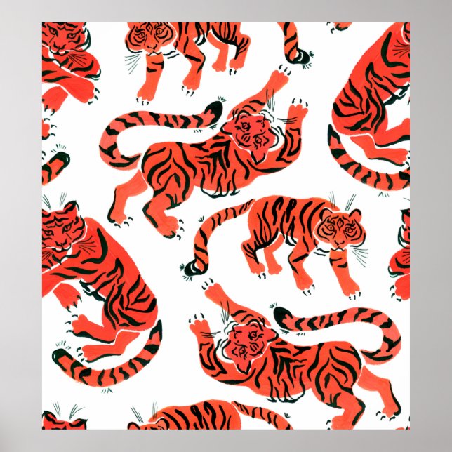 Póster Patrón sin foco con tigres pintados en (Frente)