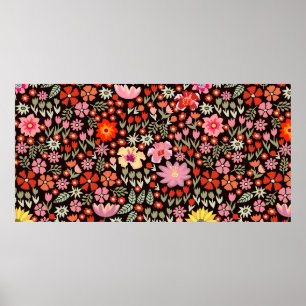 Póster Patrón sin foco con tulipanes de girasoles