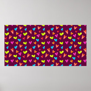 Póster Patrón sin foco de corazones multicolores en un pu