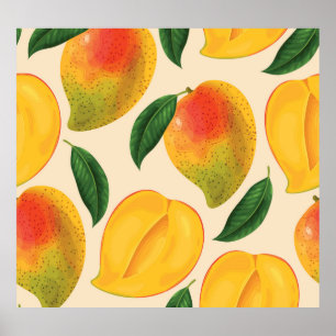 Póster Patrón sin foco de fruta de mango