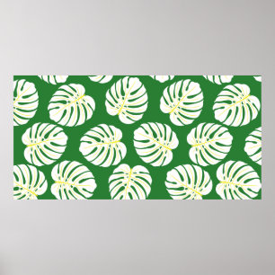 Póster Patrón sin foco de hojas de monstera blancas en un