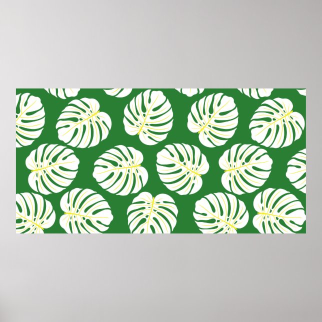 Póster Patrón sin foco de hojas de monstera blancas en un (Frente)