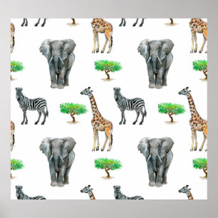 Póster Patrón sin foco de los animales pintados de color 