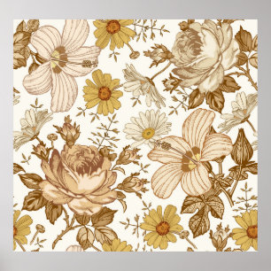 Póster Patrón sin foco. Hermoso realismo rosa floreciente