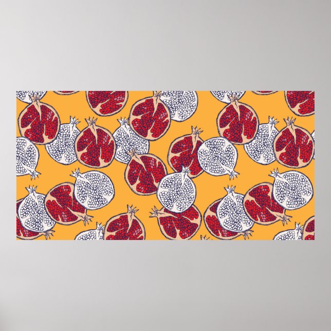 Póster Patrón sin foco. Pomegranate dibujado a mano. (Frente)