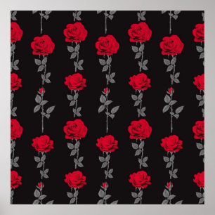 Póster Patrón sin foco rojo flores rosa vintage abstracto