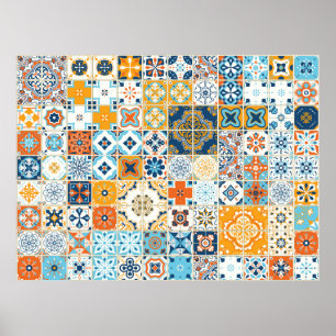 Póster Patrón sin inconvenientes con azulejos portugueses