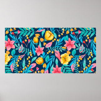 Póster Patrón sin inconvenientes con elementos botánicos.