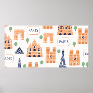 Póster Patrón sin inconvenientes con parís de monumentos