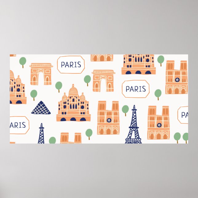 Póster Patrón sin inconvenientes con parís de monumentos  (Frente)