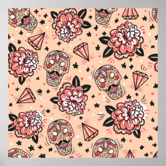 Póster Patrón sin inconvenientes con rosas de vintage, di