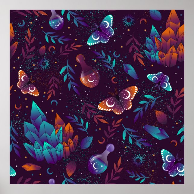 Póster Patrón sin soldadura con mariposa espacial, crista (Frente)