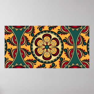 Póster Patrón sin soldadura con ornamentos circulares en 