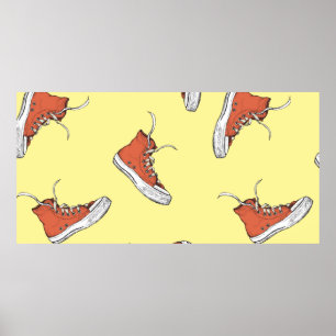 Póster Patrón sin soldadura con zapatillas rojas vintage,