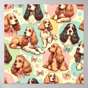 Póster Patrón sin soldadura de Cute Vintage Cocker Spanie