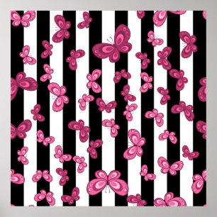 Póster Patrón sin soldadura de mariposa sobre fondo blanc