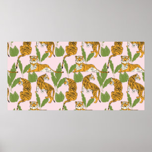 Póster Patrón sin soldadura de tigre dibujado a mano, gat