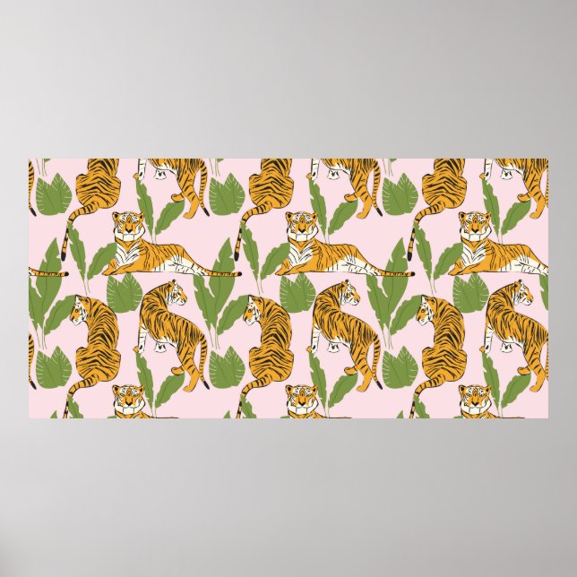 Póster Patrón sin soldadura de tigre dibujado a mano, gat (Frente)