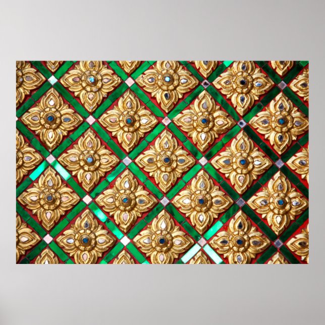 Póster Patrón tailandés dentro de la pared del templo tai (Frente)