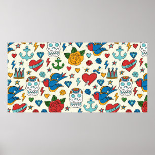 Póster Patrón tatuaje sin fisuras.