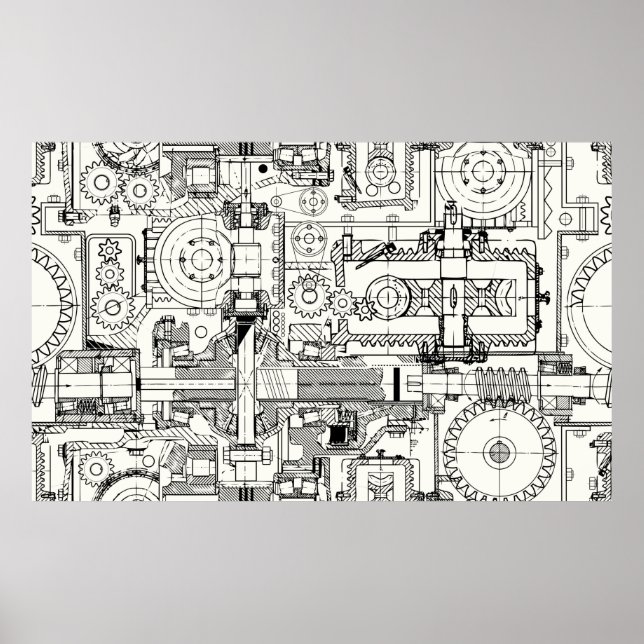 Póster patrón técnico continuo con engranajes helicoidale (Frente)