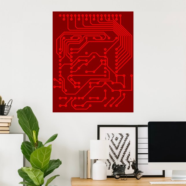 Póster Patrón tecnológico de placa de circuito rojo retro (Subido por el creador)