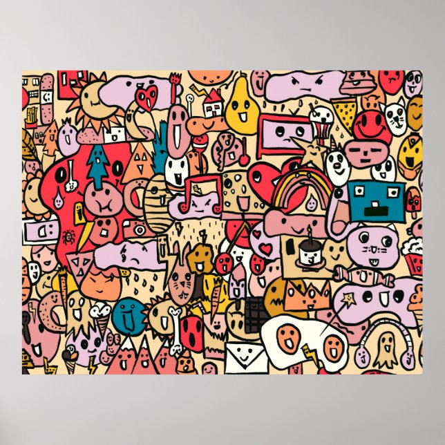 Póster Patrón Toss dibujado con mano de caricatura (Frente)