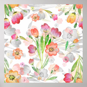 Póster patrón transparente abstracto composición floral t