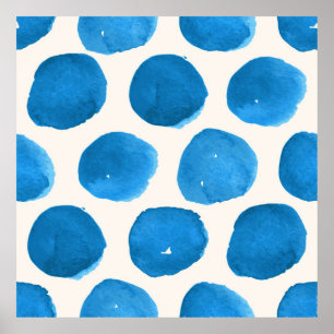 Póster Patrón transparente con círculos de acuarela azul