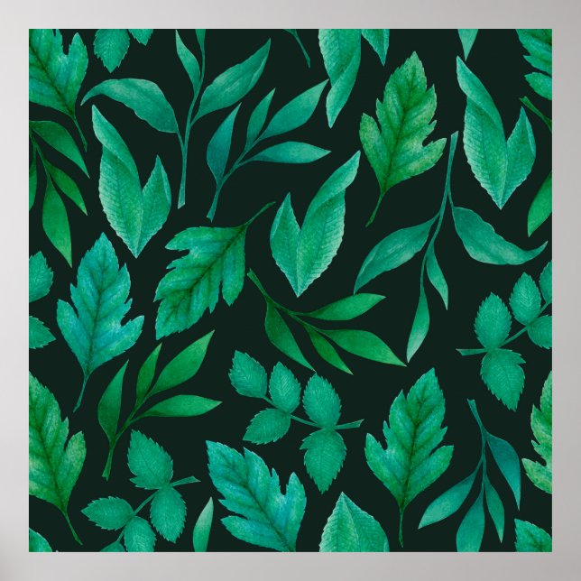 Póster Patrón transparente de acuarela con azul pintado a (Frente)