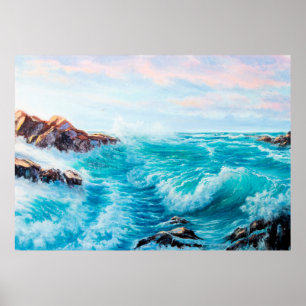 Póster Patrón transparente de acuarela con azul pintado a