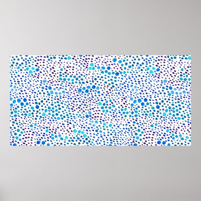 Póster Patrón transparente de acuarela con manchas azules (Frente)