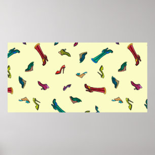Póster Patrón transparente de acuarela de zapatos