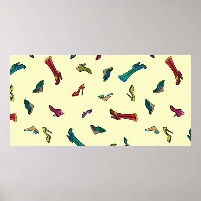 Póster Patrón transparente de acuarela de zapatos (Frente)